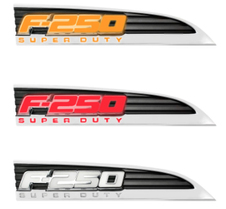 11-16 Ford F250 Illuminated Emblems 2-Piece Kit Includes Driver & Passenger Side Fender Emblems in Chrome – Illuminates in 3 Different User Selectable Colors – F250 in AMBER, RED, & WHITE